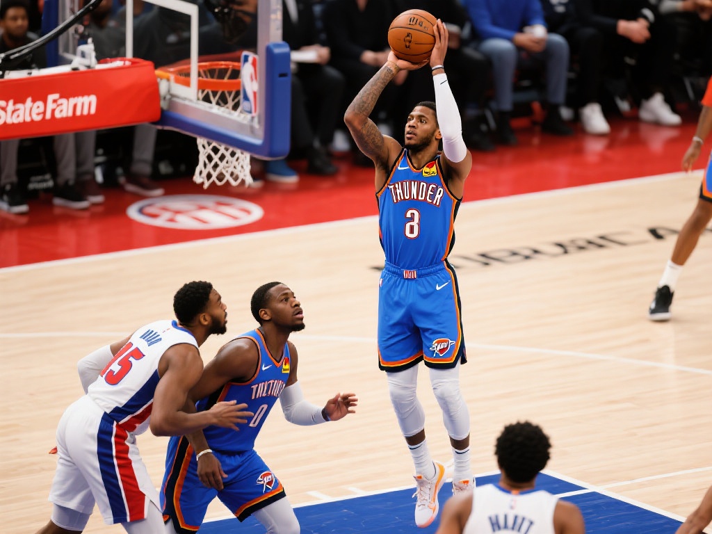 杰威跳投建功贡献20分，雷霆三少齐飙20+力压活塞9分