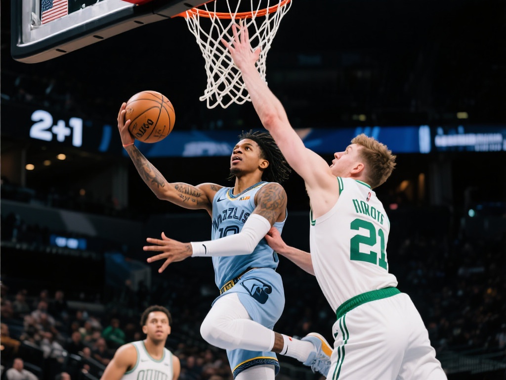 莫兰特强突豪瑟，篮下硬抗防守上篮得手2+1